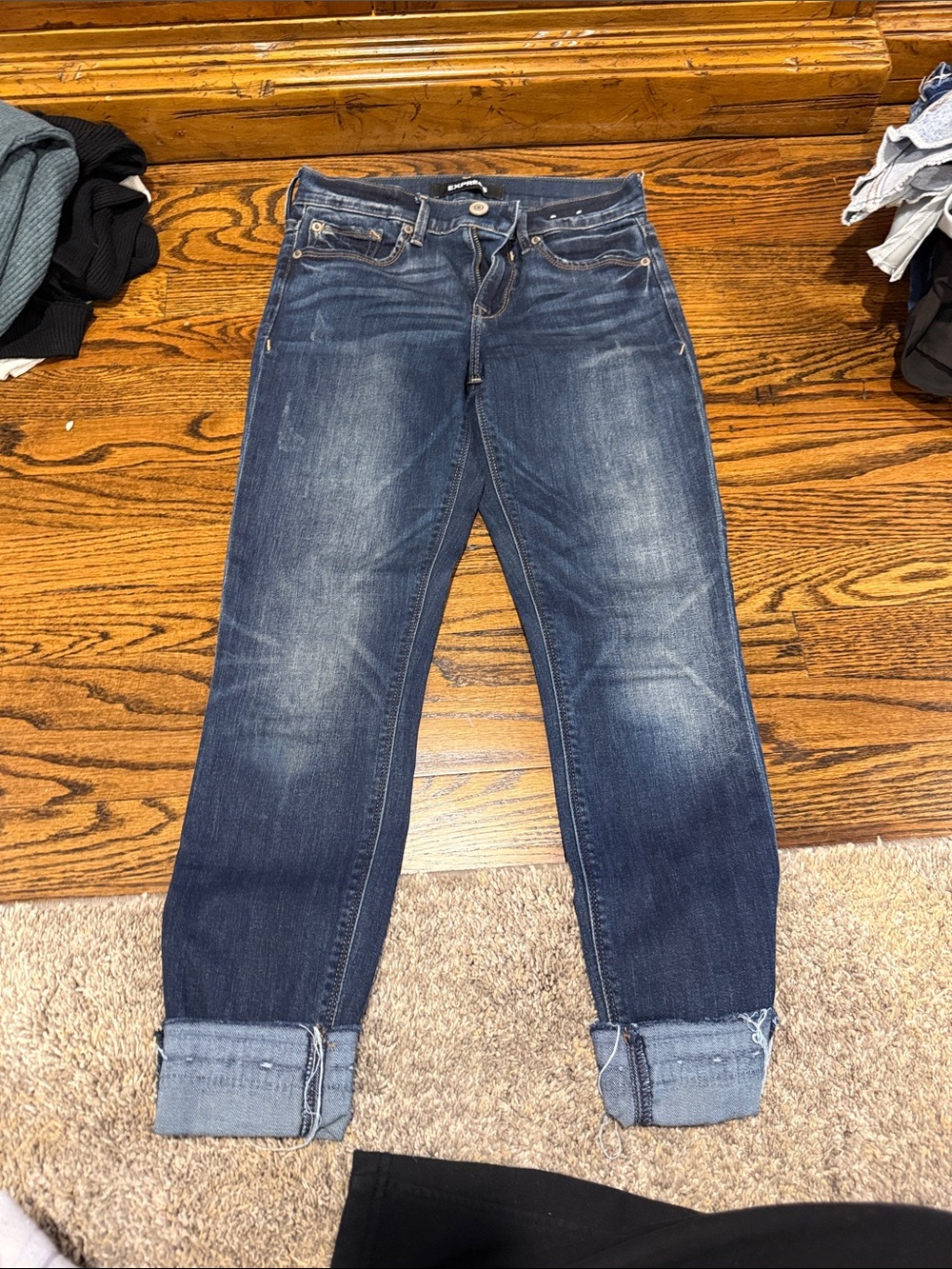 Express Women's Medium Dark Blue Boyfriend Jeans with Rolled Cuffs